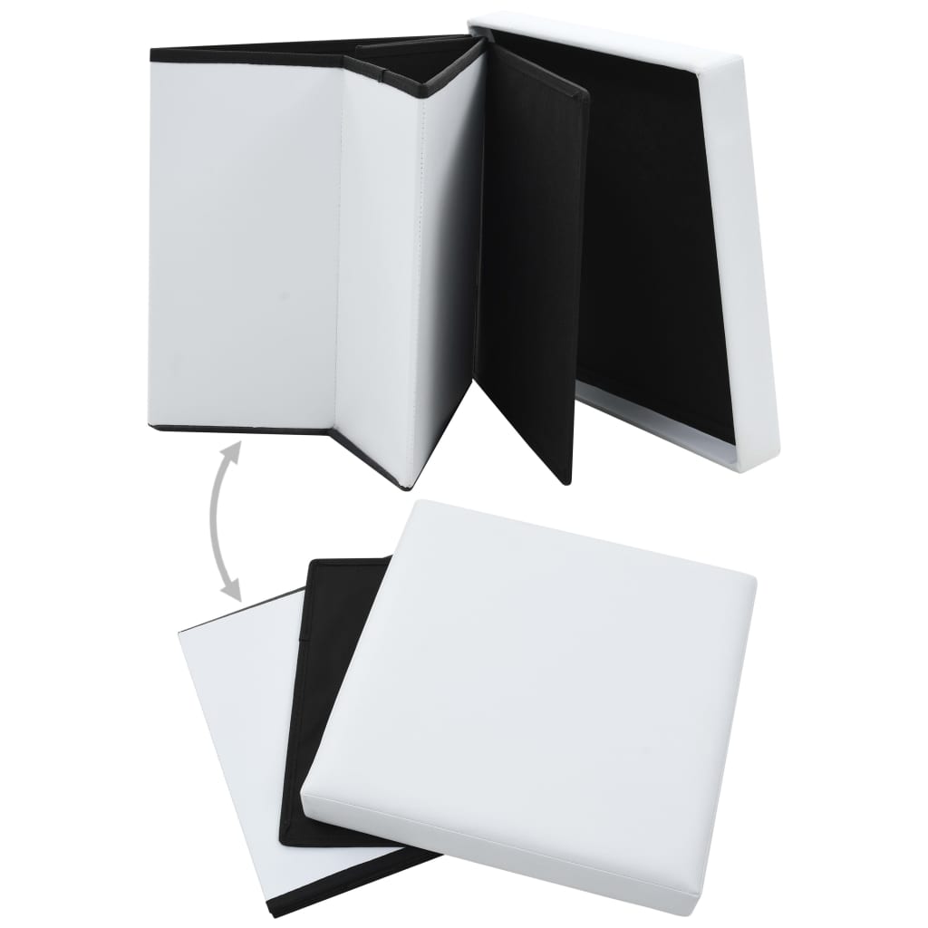 Tabouret de rangement pliable Blanc Similicuir