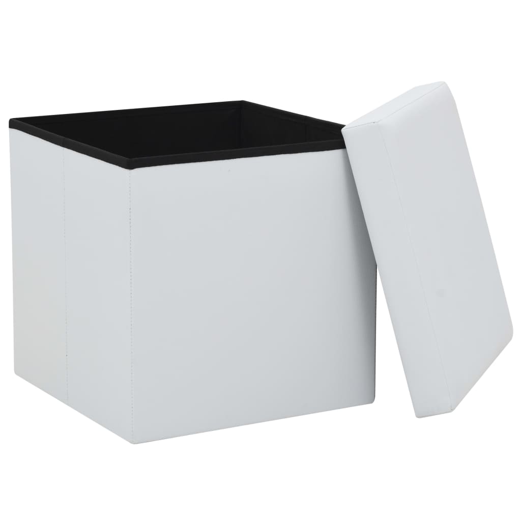 Tabouret de rangement pliable Blanc Similicuir