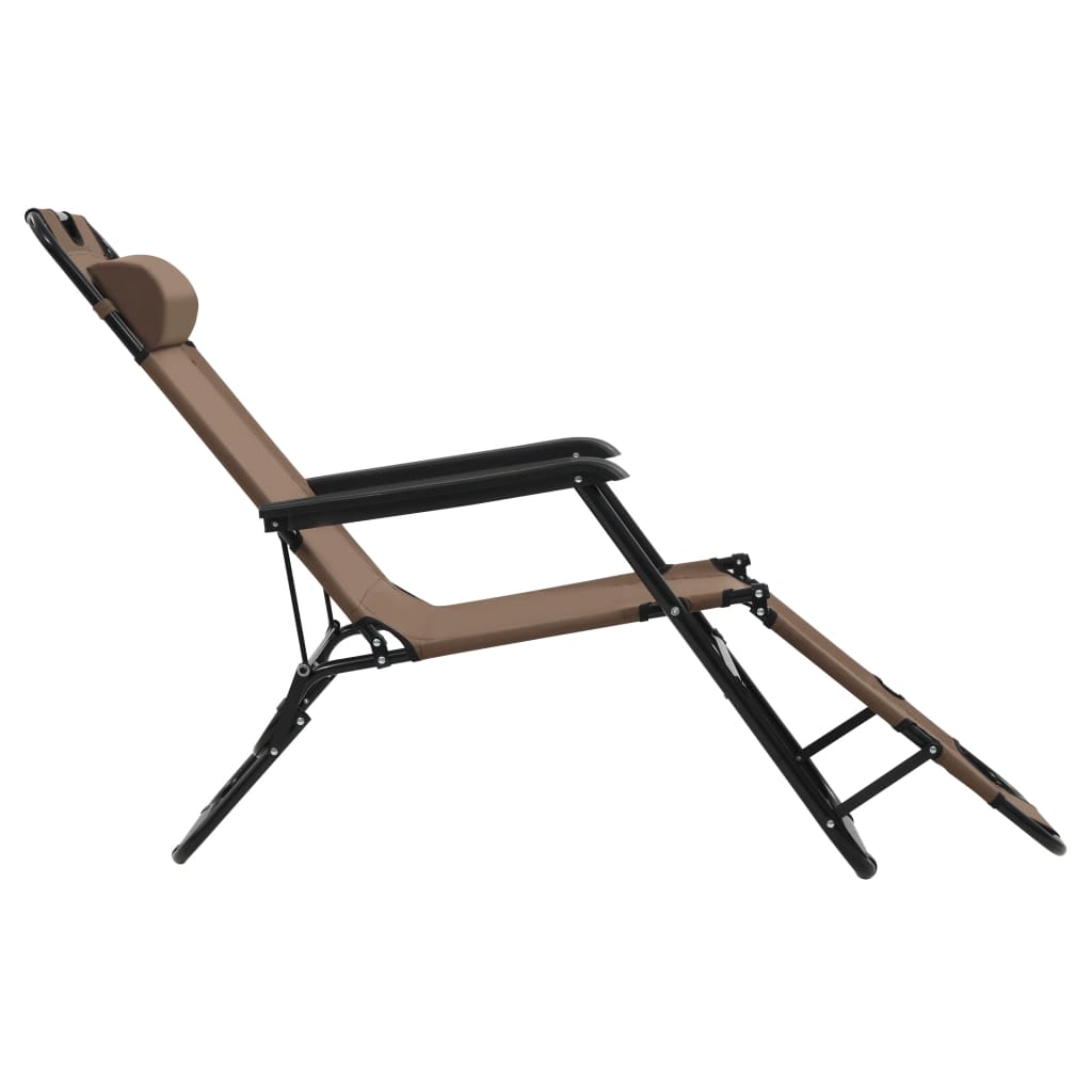Chaises longues pliables 2 pcs avec repose-pied Acier Marron