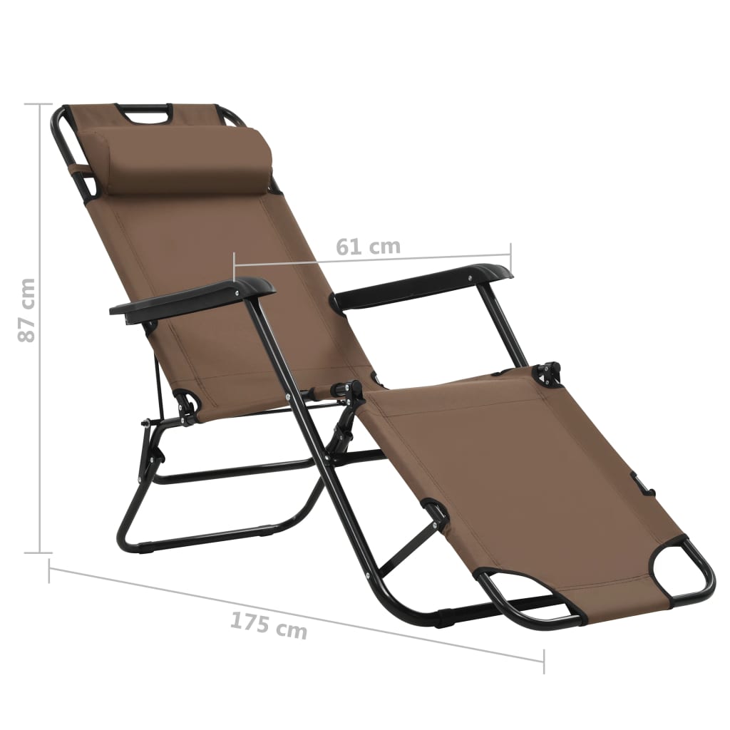 Chaises longues pliables 2 pcs avec repose-pied Acier Marron