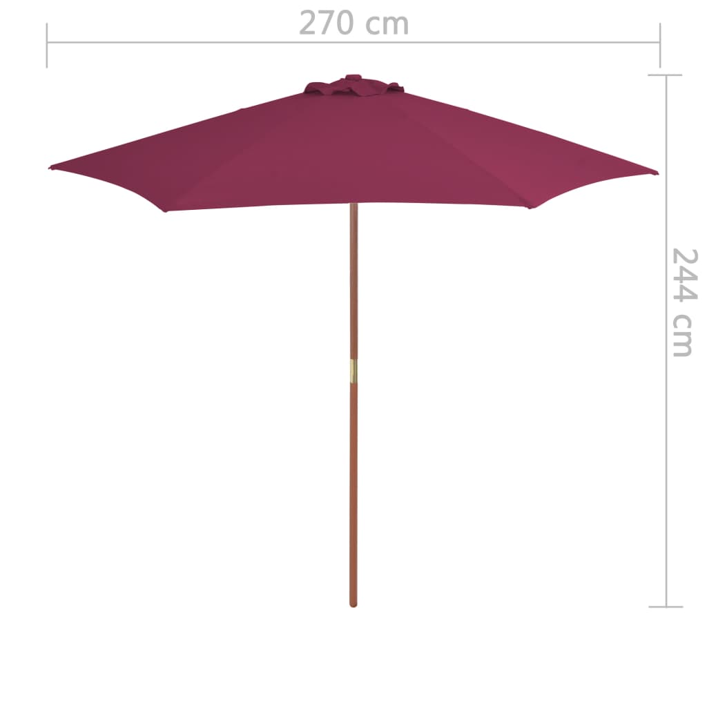 Parasol avec mât en bois 270 cm Bordeaux