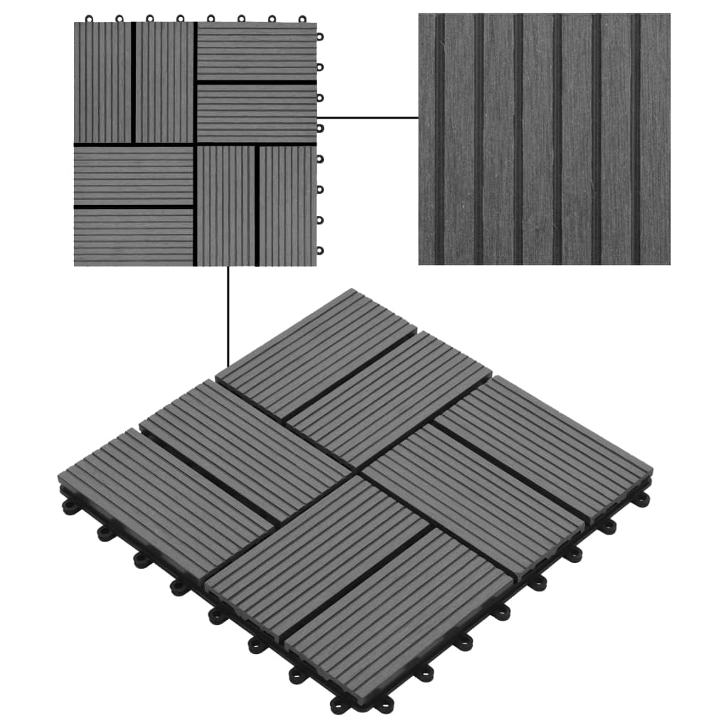 Carreau de terrasse 11 pcs WPC 30 x 30 cm 1 m² Gris