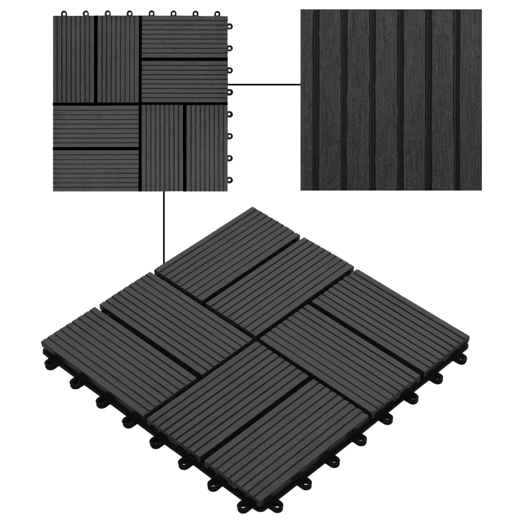 Carreau de terrasse 11 pcs WPC 30 x 30 cm 1 m² Noir