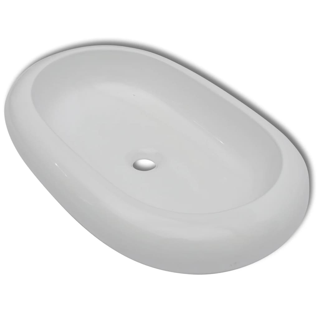 Lavabo de salle de bain avec mitigeur Céramique Ovale Blanc