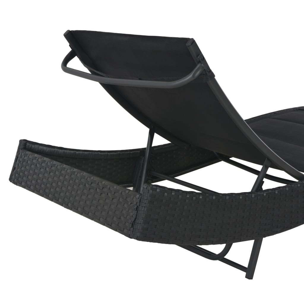 Chaise longue Résine tressée et textilène Noir