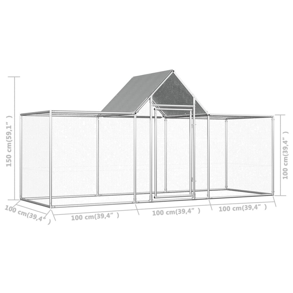 Poulailler 3 x 1 x 1,5 m Acier galvanisé