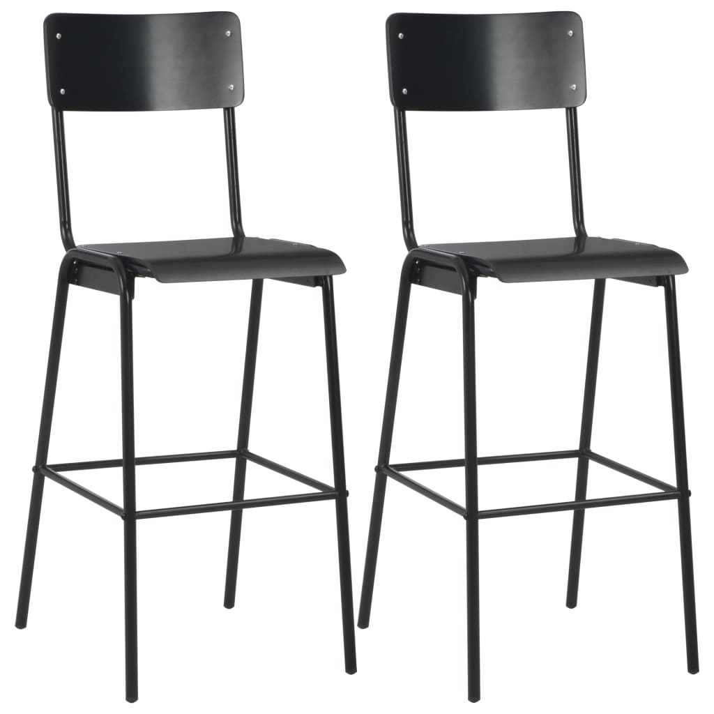 Chaises de bar Noir 2 pcs contreplaqué solide et acier