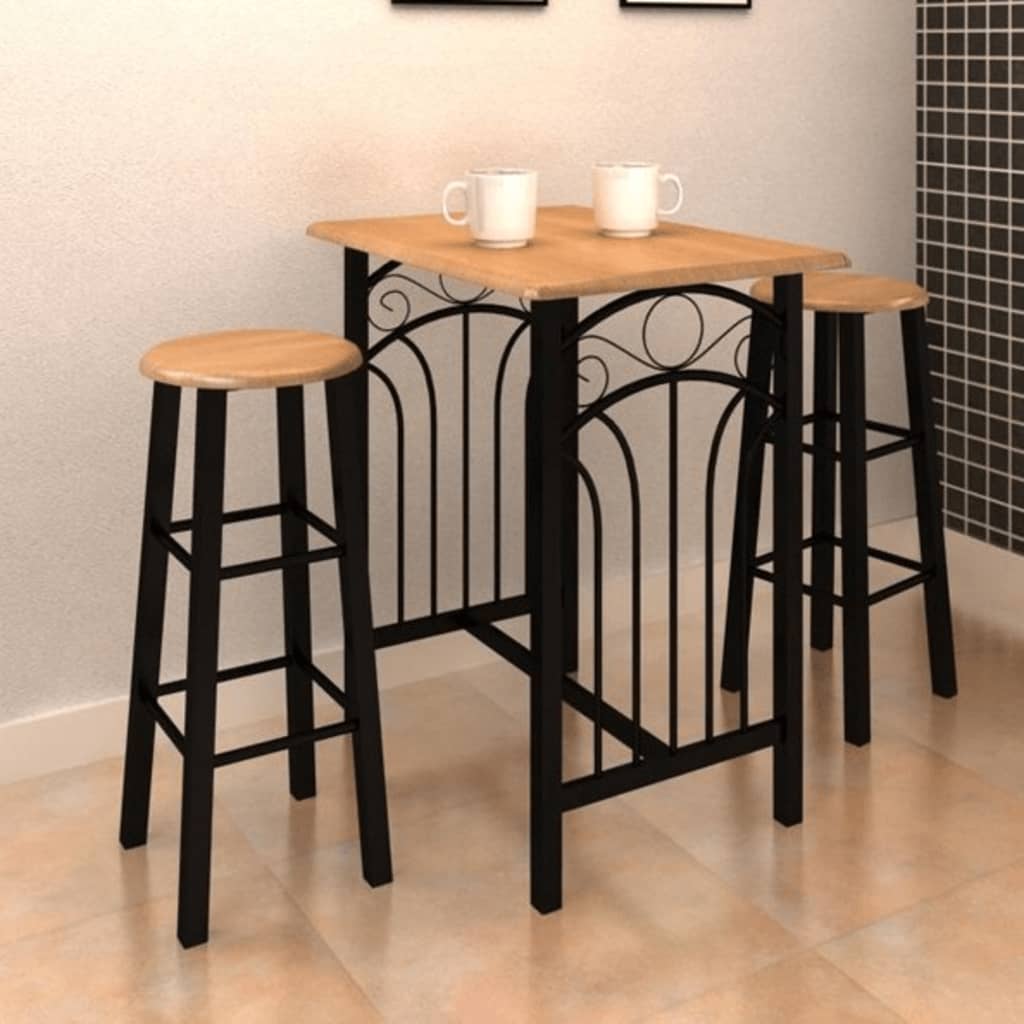 Ensemble de table à dîner Bois brun roux avec noir Acier
