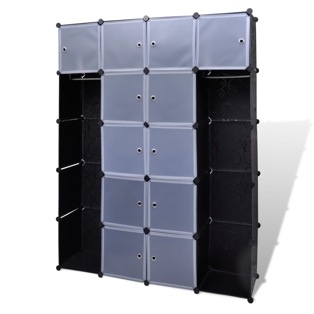 Modular Cabinet with 14 Compartments Black and White 37 x 146 x 180,5 cm