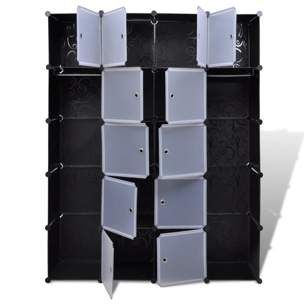 Modular Cabinet with 14 Compartments Black and White 37 x 146 x 180,5 cm