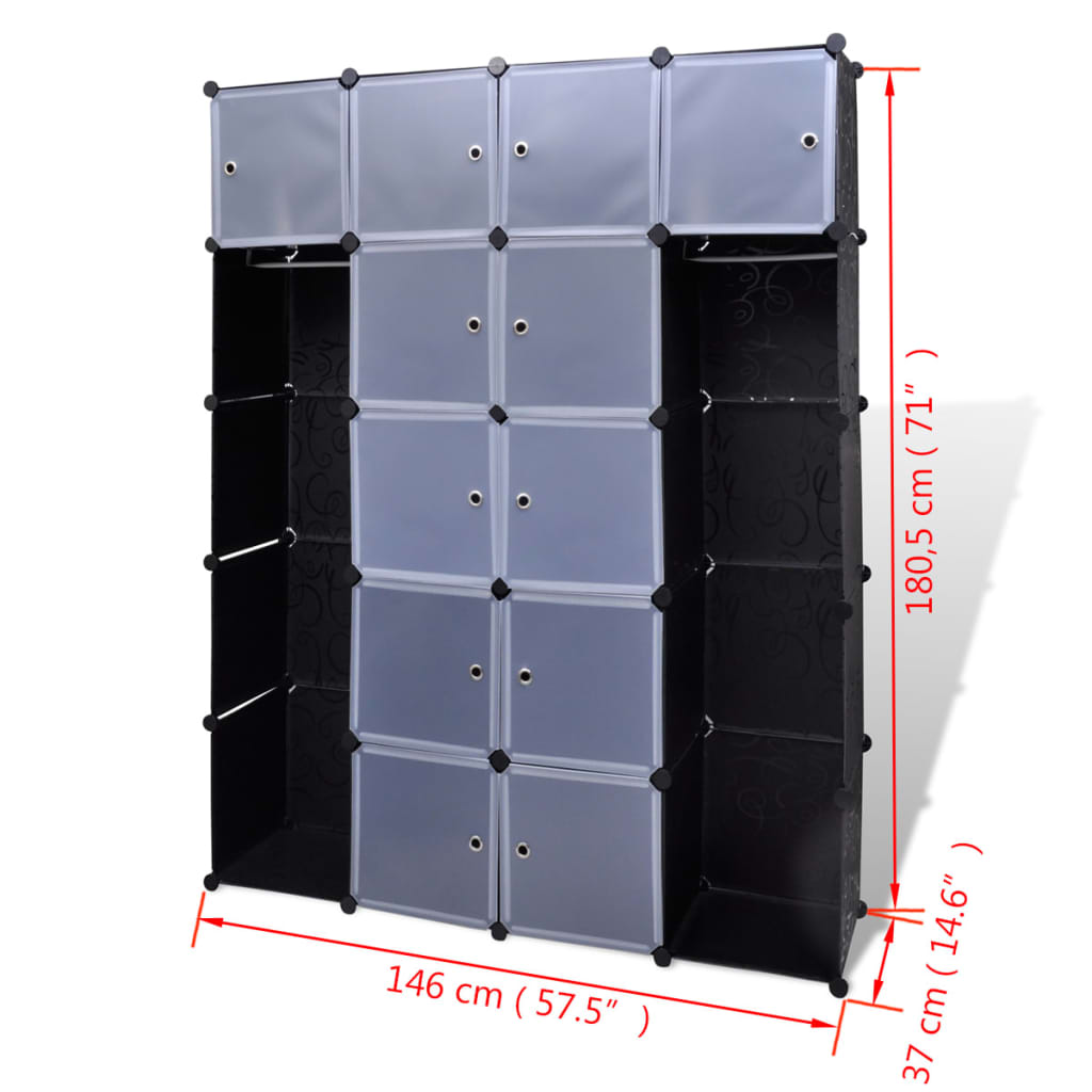 Modular Cabinet with 14 Compartments Black and White 37 x 146 x 180,5 cm