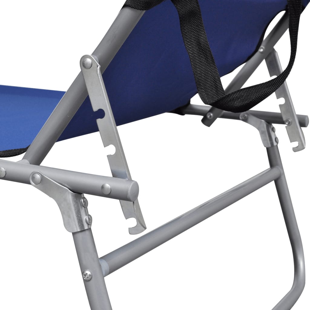 Chaise longue pliable avec auvent Acier et tissu Bleu