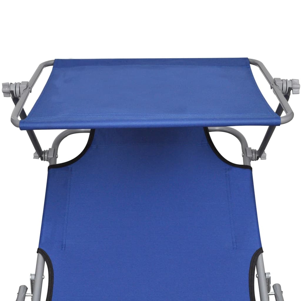 Chaise longue pliable avec auvent Acier et tissu Bleu