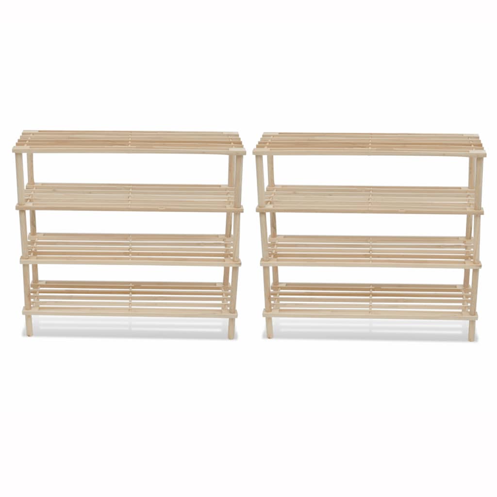 Range-chaussures à 4 étagères 2 pcs Bois de sapin solide