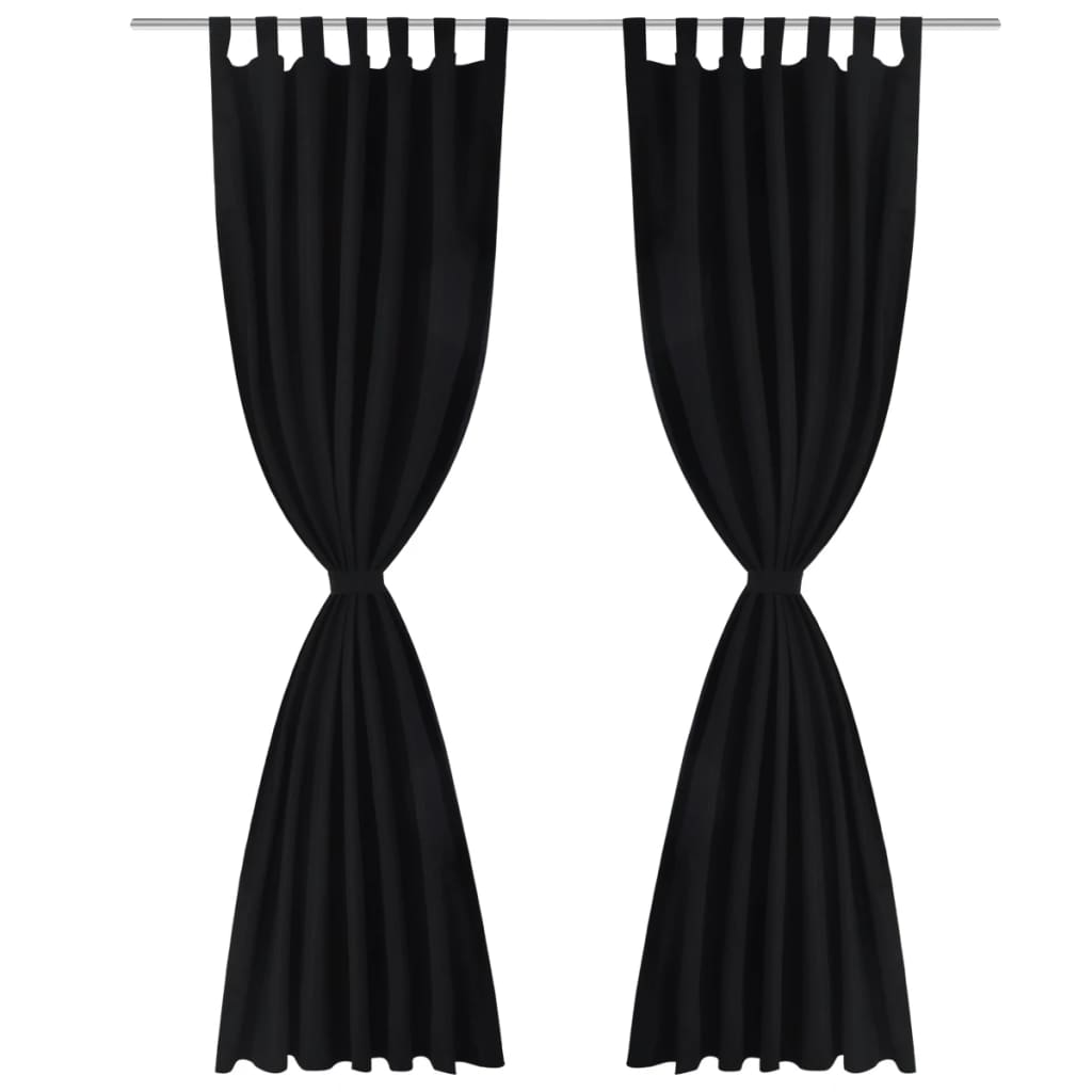 2 pcs Rideau à Passant Micro Satin Noir 140 x 175 cm