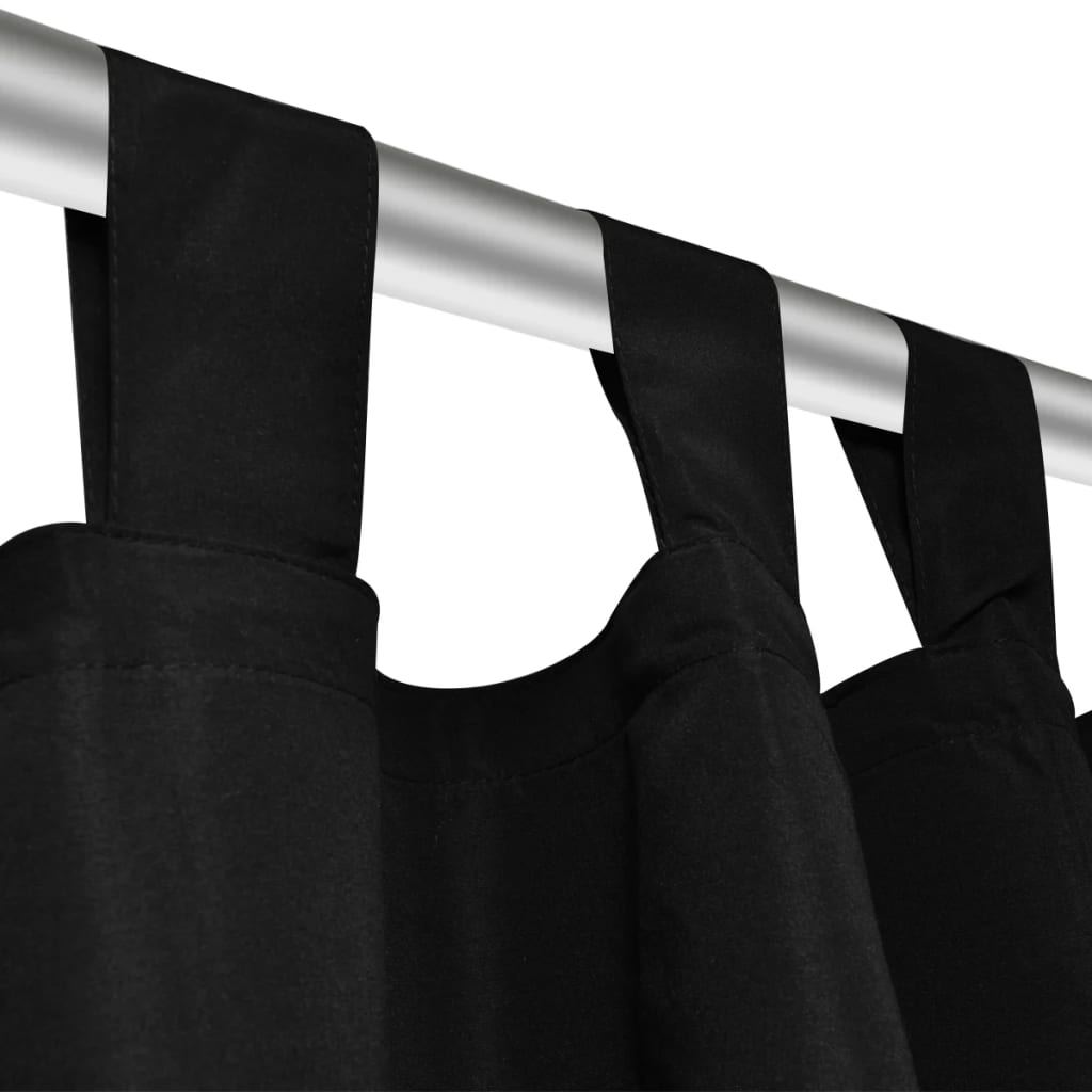 2 pcs Rideau à Passant Micro Satin Noir 140 x 175 cm