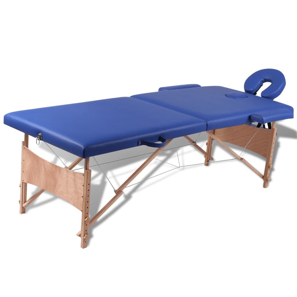 Table pliable de massage Bleu 2 zones avec cadre en bois