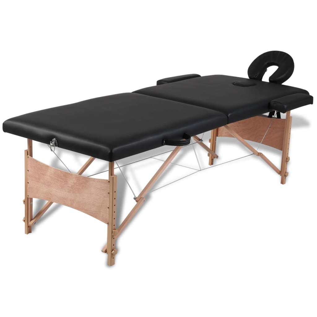 Table de massage pliable Noir 2 zones avec cadre en bois