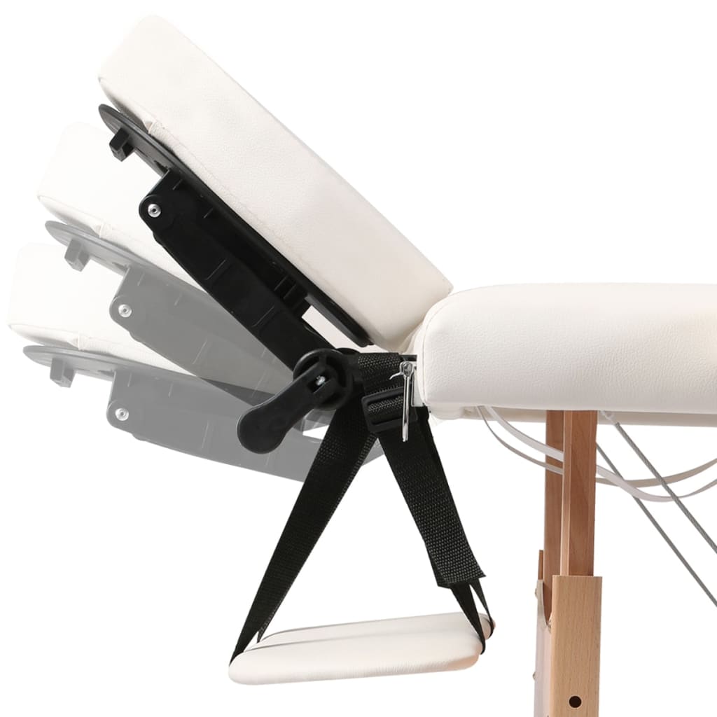 Table de massage pliable Blanc crème 2 zones avec cadre en bois