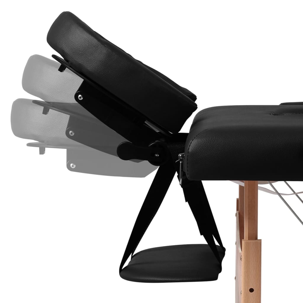 Table de massage pliable Noir 3 zones avec cadre en bois