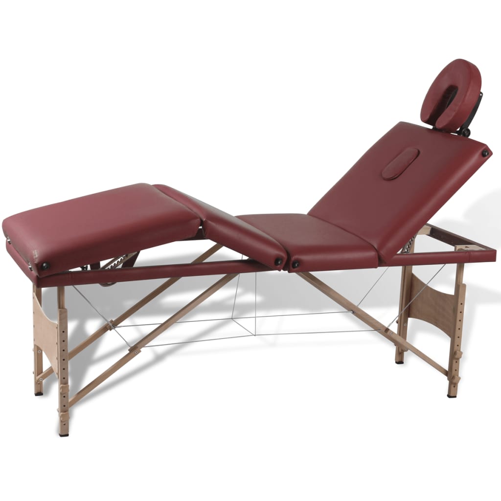 Table pliable de massage Rouge 4 zones avec cadre en bois