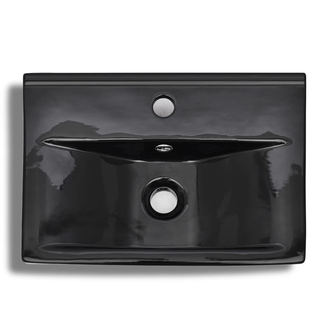 Vasque à trou de trop-plein/robinet Noir céramique pour salle de bain