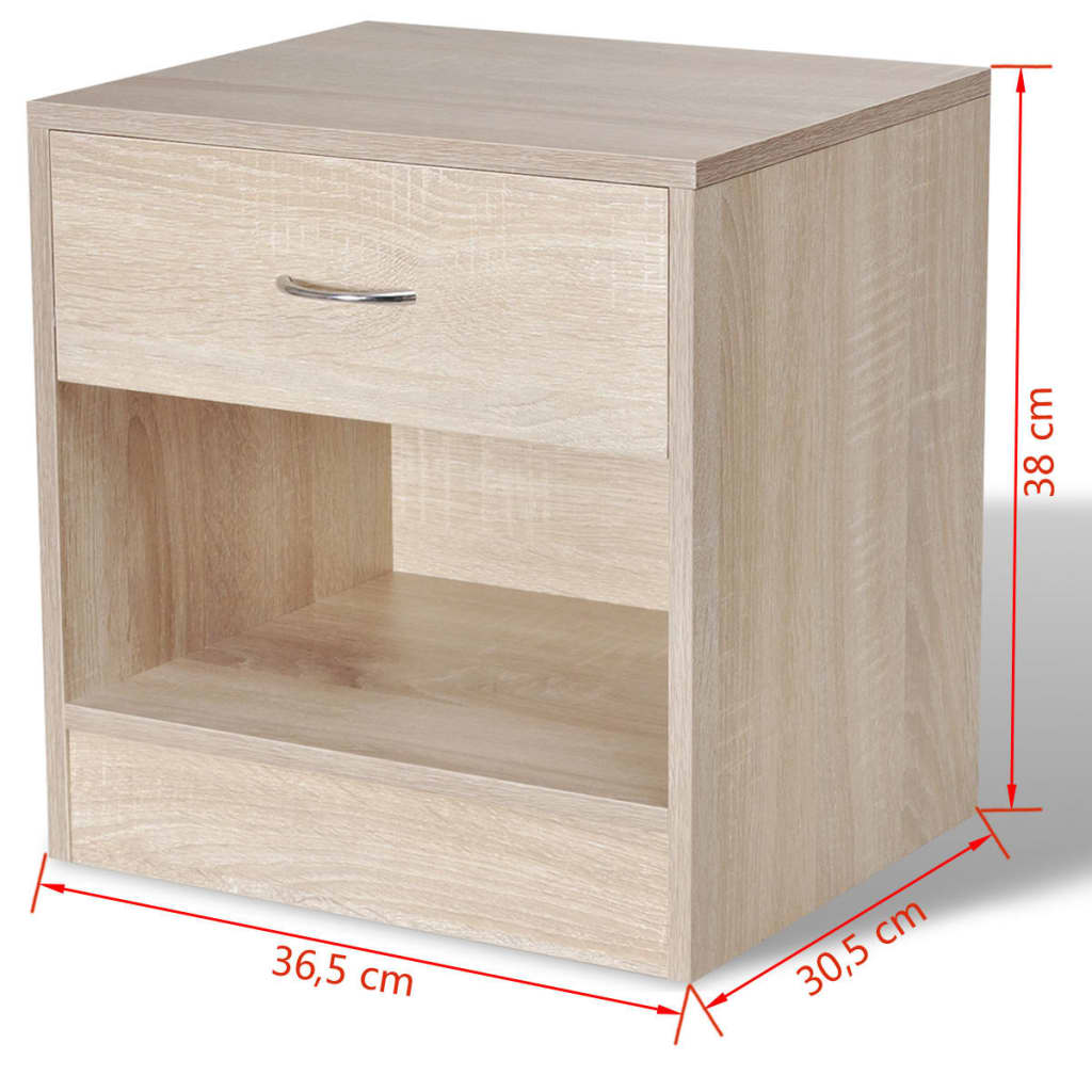 Nightstand 2 pcs with Drawer Oak Colour