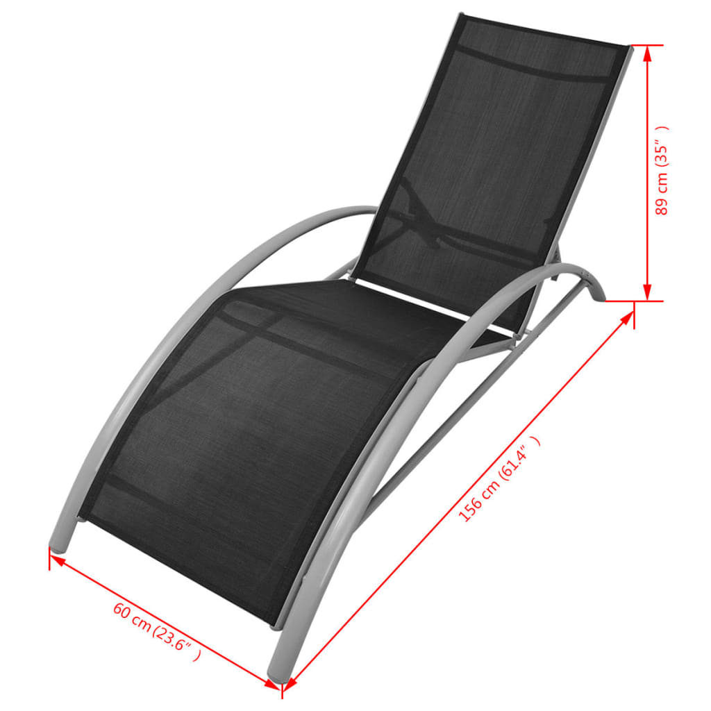 Chaises longues avec table Aluminium Noir