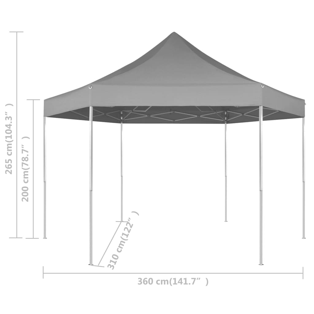 Chapiteau hexagonal pliable Gris 3,6x3,1 m
