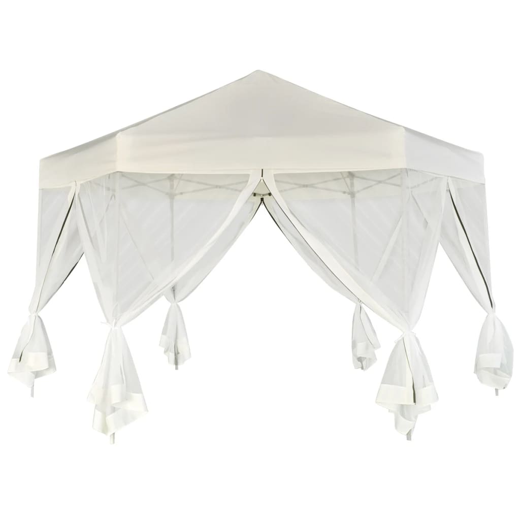 Chapiteau hexagonal et 6 parois latérales 3,6x3,1 m Blanc crème