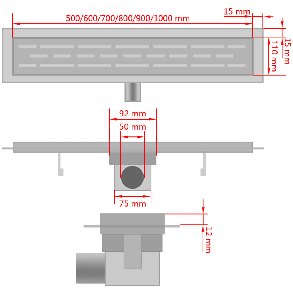Drain de douche linéaire 530 x 140 mm en acier inoxydable
