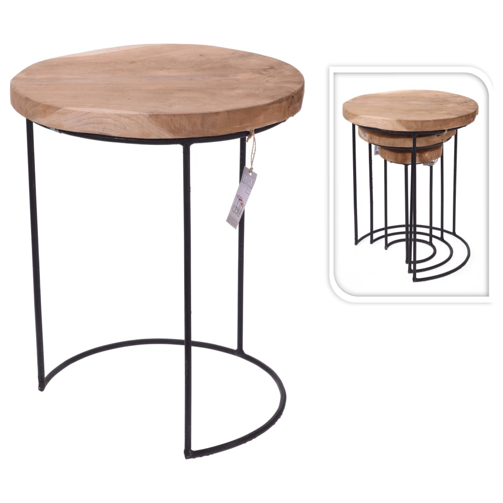H&S Collection Ensemble de table d'appoint 3 pcs Teck et métal
