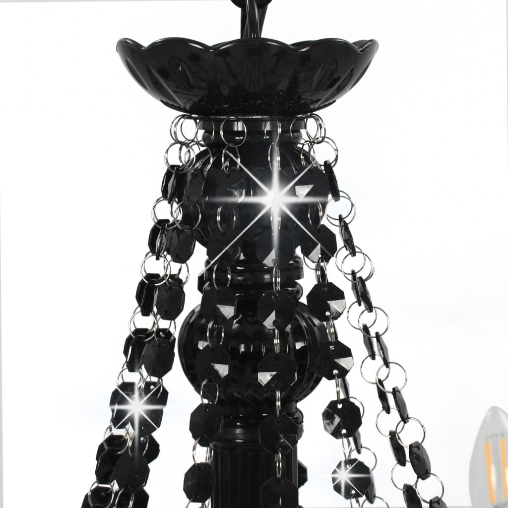 Lustre avec perles Noir 12 ampoules E14