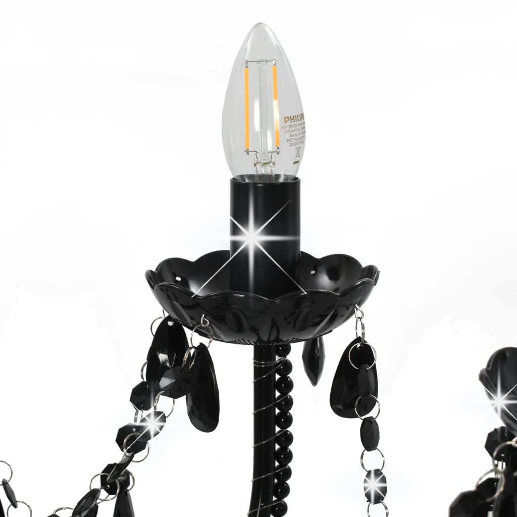 Lustre avec perles Noir 12 ampoules E14