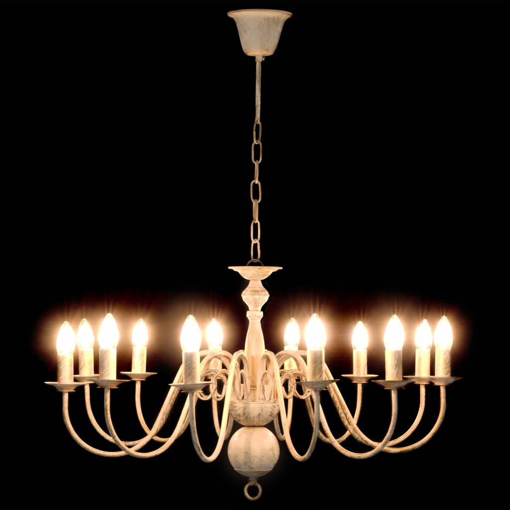 Lustre Blanc antique 12 ampoules E14