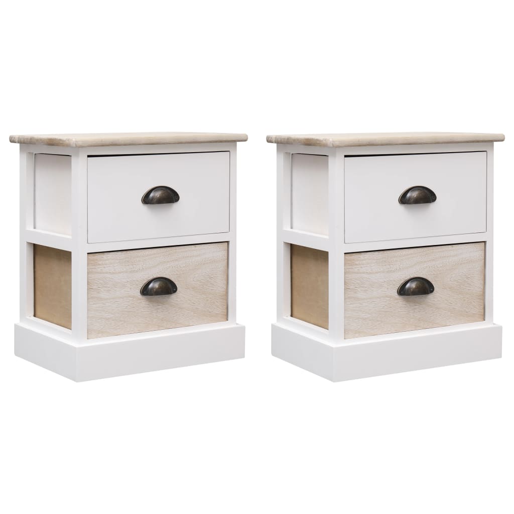 2 pcs Tables de chevet Blanc et naturel 38x28x45 cm Paulownia