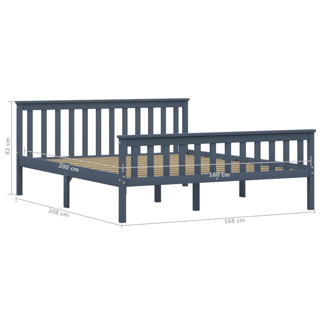 Cadre de lit Gris Bois de pin massif 160 x 200 cm