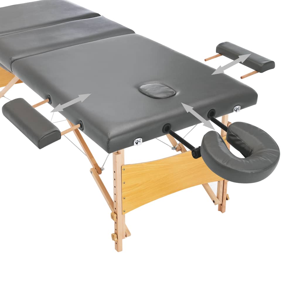 Table de massage avec 3 zones Cadre en bois Anthracite 186x68cm