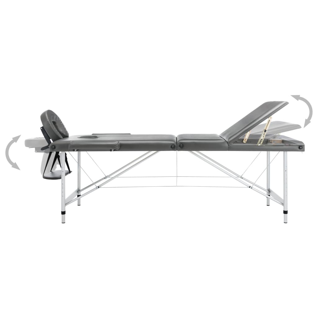 Table de massage 3 zones Cadre en aluminium Anthracite 186x68cm