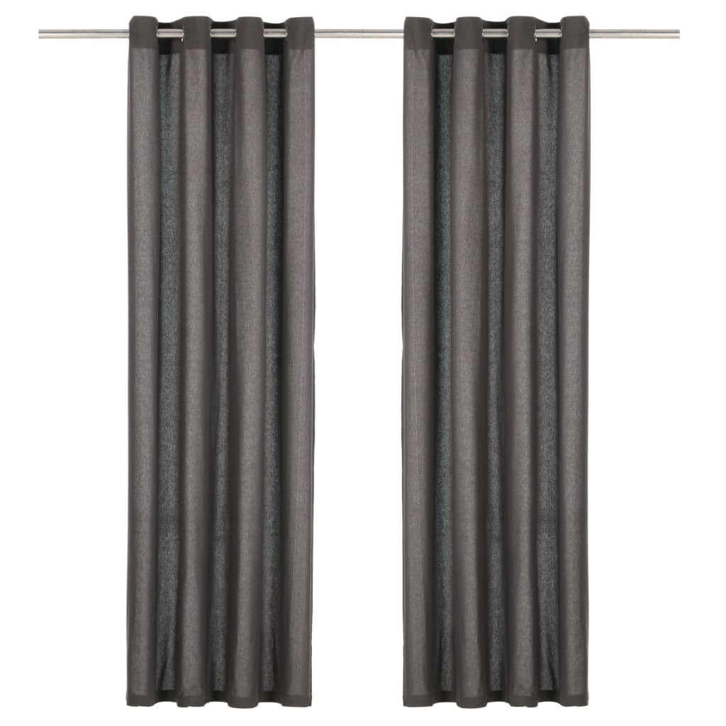Rideaux avec anneaux en métal 2 pcs Coton 140x245 cm Anthracite