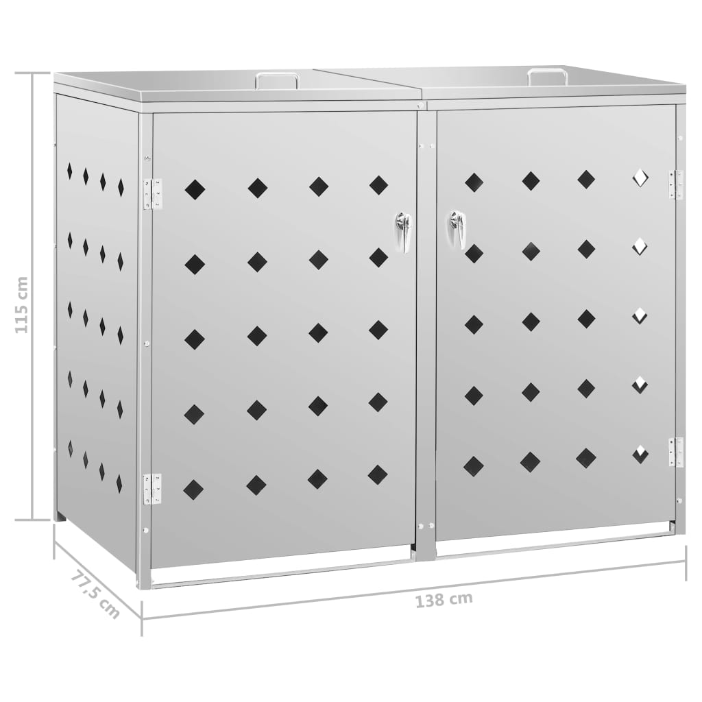 Abri de poubelle double sur roulettes 240 L Acier inoxydable