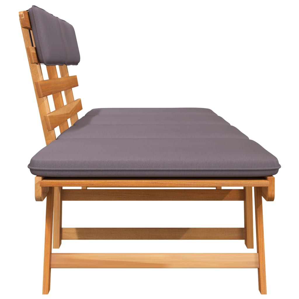 Chaise longue avec coussin 2-en-1 190 cm Bois solide d'acacia