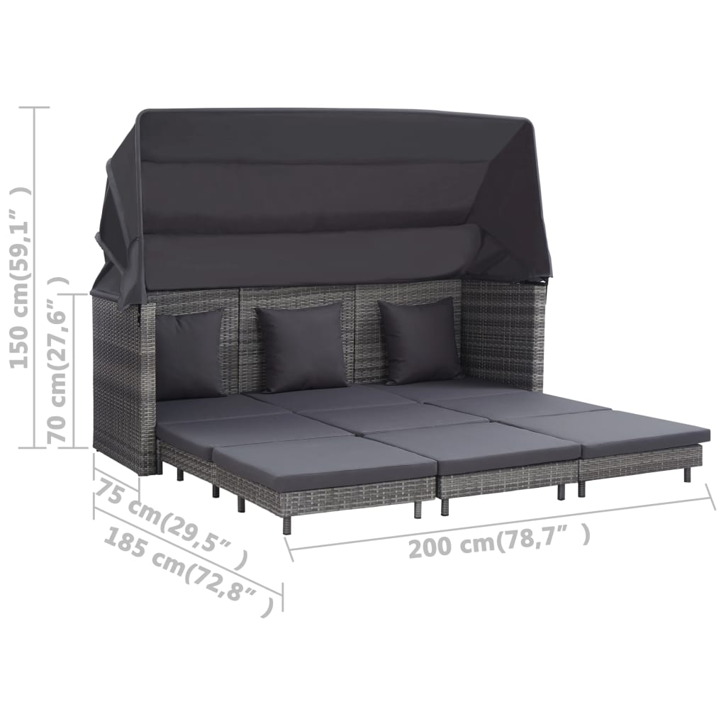 Canapé-lit extensible 3 places avec toit Résine tressée Gris