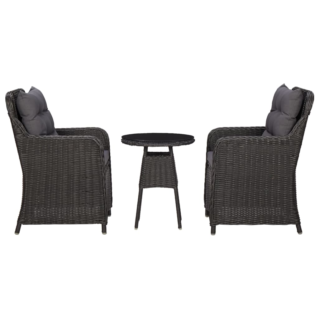 Chaises de jardin avec table à thé 2 pcs Résine tressée Noir