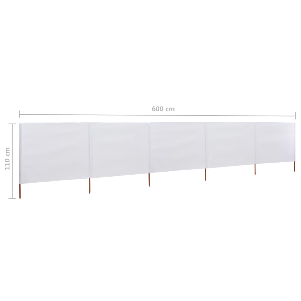 Paravent 5 panneaux Tissu 600 x 80 cm Blanc sable
