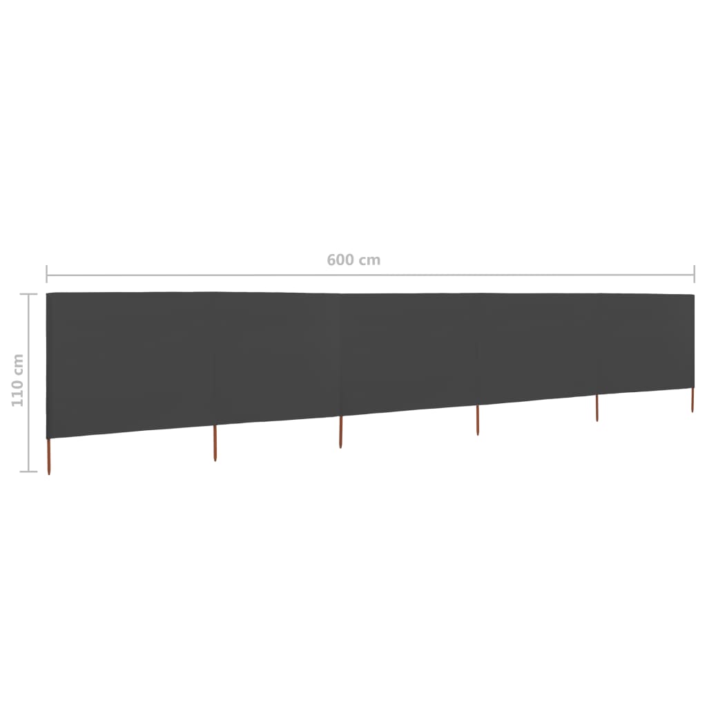 Paravent 5 panneaux Tissu 600 x 80 cm Anthracite