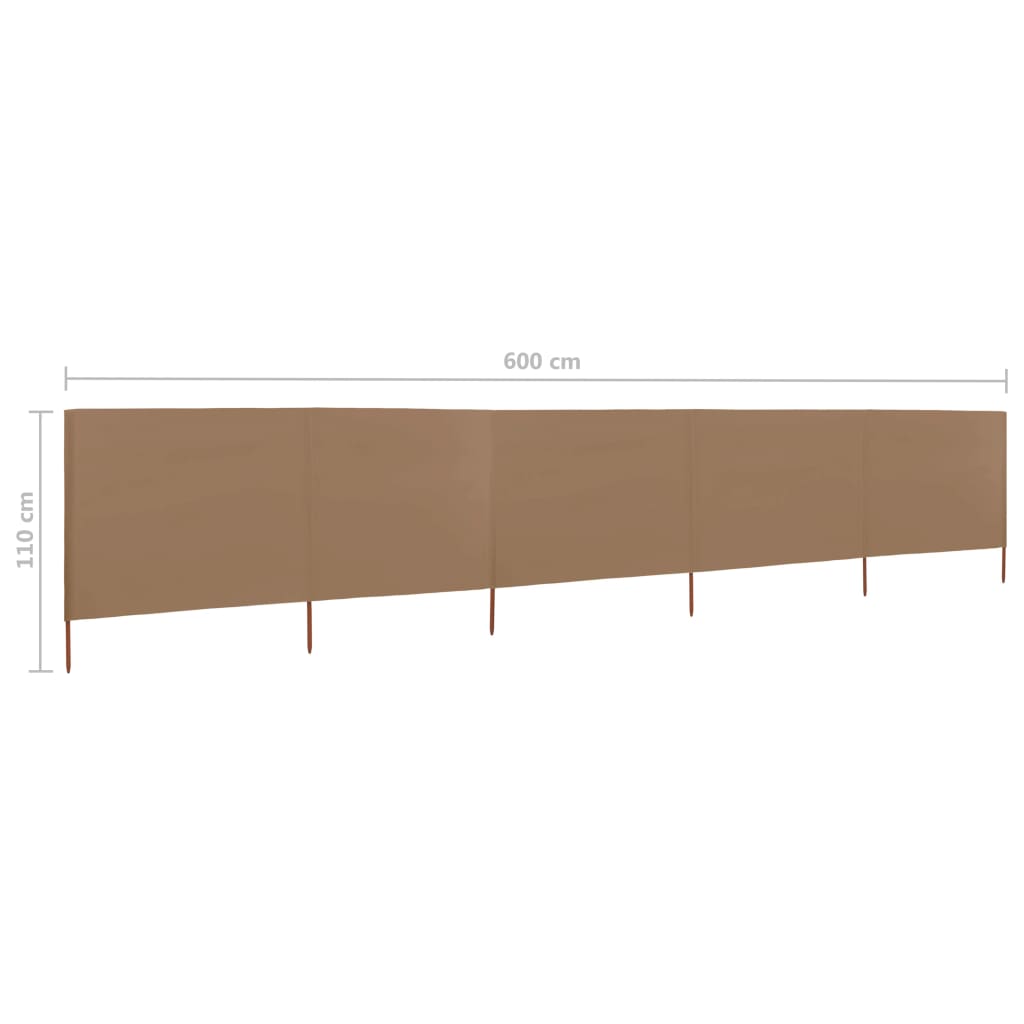 Paravent 5 panneaux Tissu 600 x 80 cm Taupe