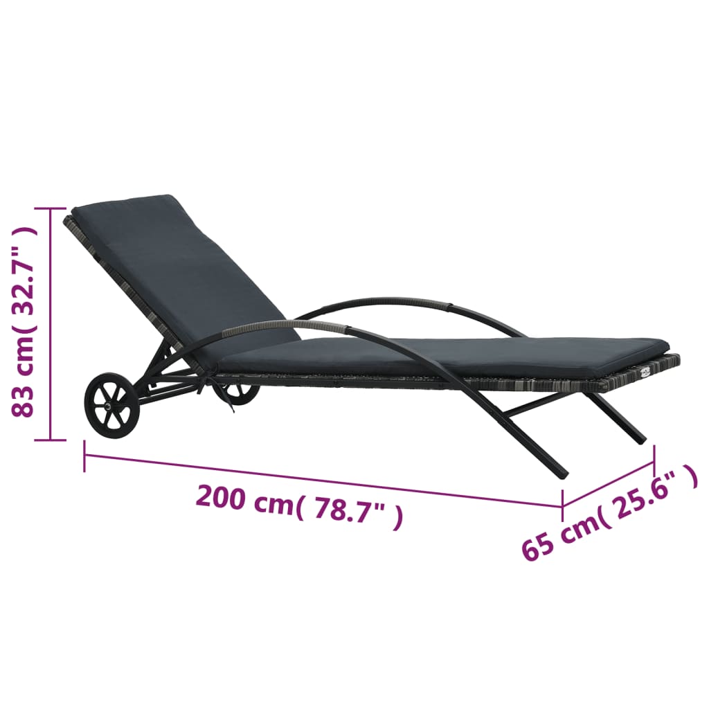Chaises longues avec table Résine tressée Anthracite