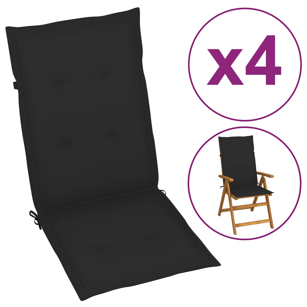 Coussins de chaise de jardin 4 pcs Noir 120x50x3 cm