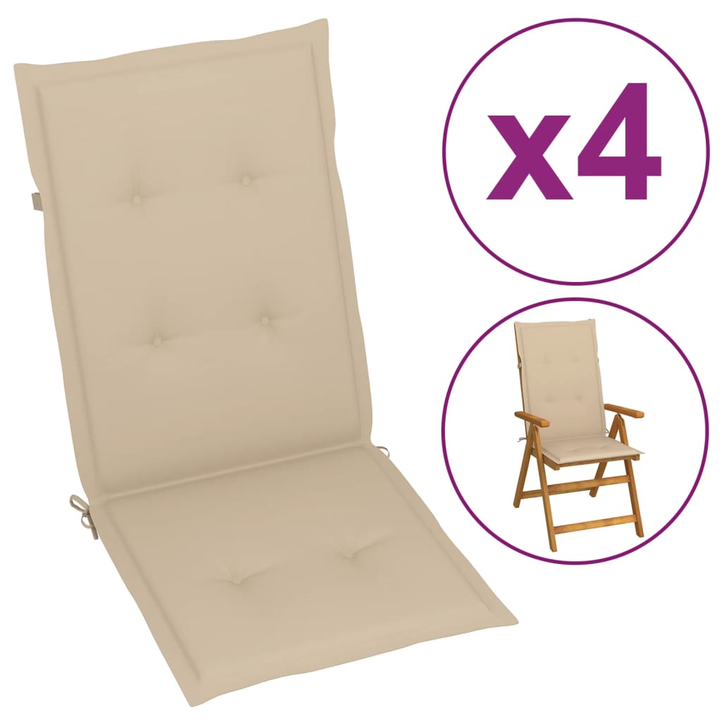 Coussins de chaise de jardin 4 pcs Beige 120 x 50 x 3 cm